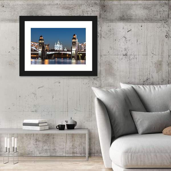 Peter The Great Bridge And Smolny Cathedral Canvas Wall Art-3 Horizontal-Gallery Wrap-25" x 16"-Tiaracle
