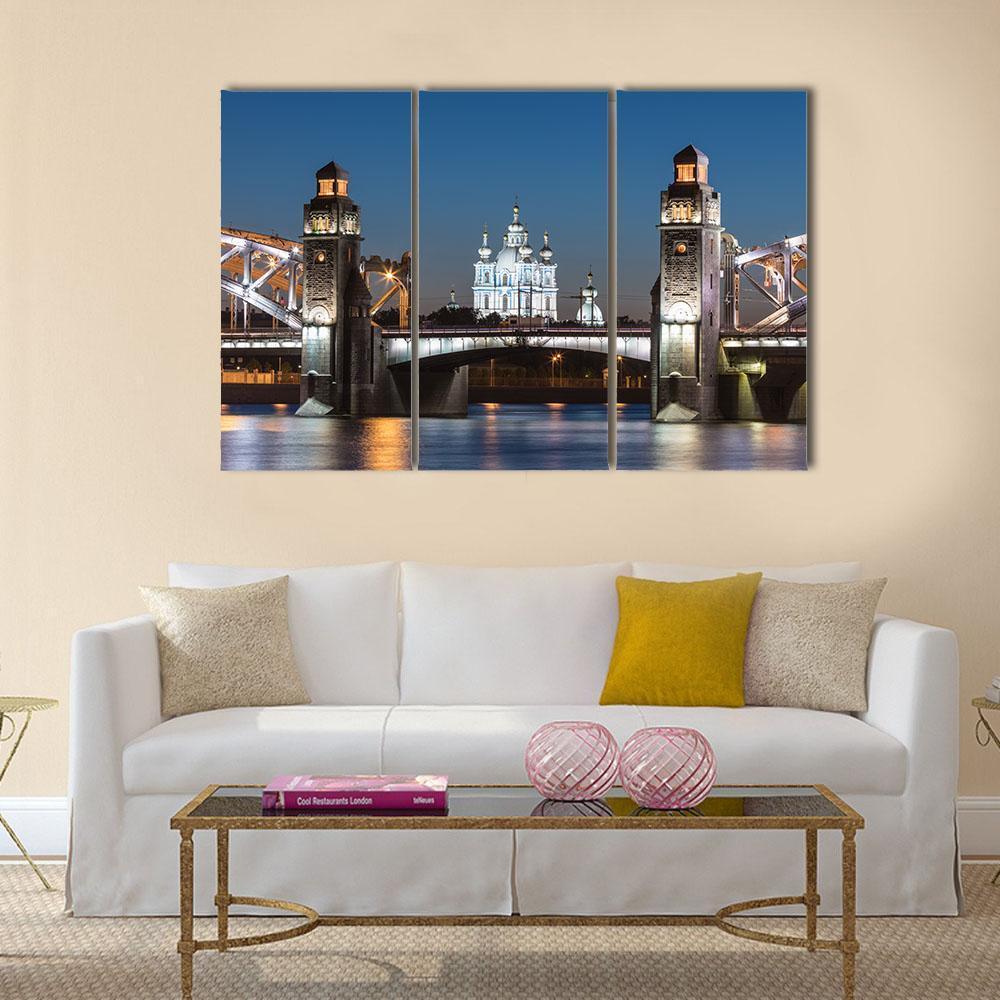 Peter The Great Bridge And Smolny Cathedral Canvas Wall Art-3 Horizontal-Gallery Wrap-37" x 24"-Tiaracle