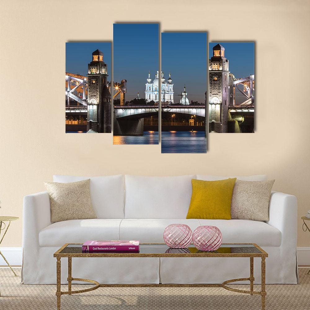 Peter The Great Bridge And Smolny Cathedral Canvas Wall Art-4 Pop-Gallery Wrap-50" x 32"-Tiaracle