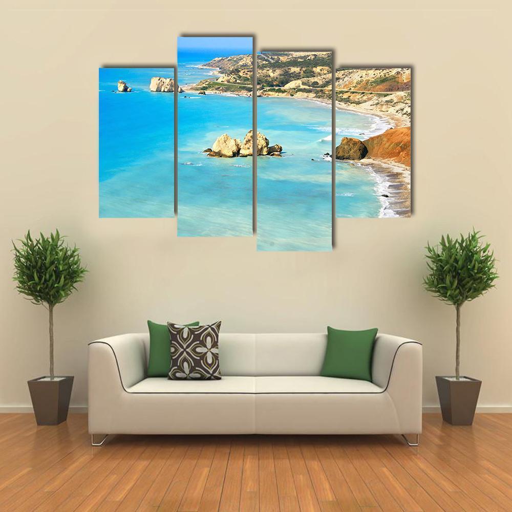 Petra Tou Romiou Aphrodites In Paphos Canvas Wall Art-4 Pop-Gallery Wrap-50" x 32"-Tiaracle