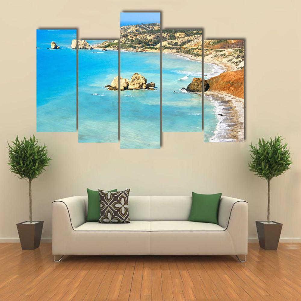 Petra Tou Romiou Aphrodites In Paphos Canvas Wall Art-5 Pop-Gallery Wrap-47" x 32"-Tiaracle