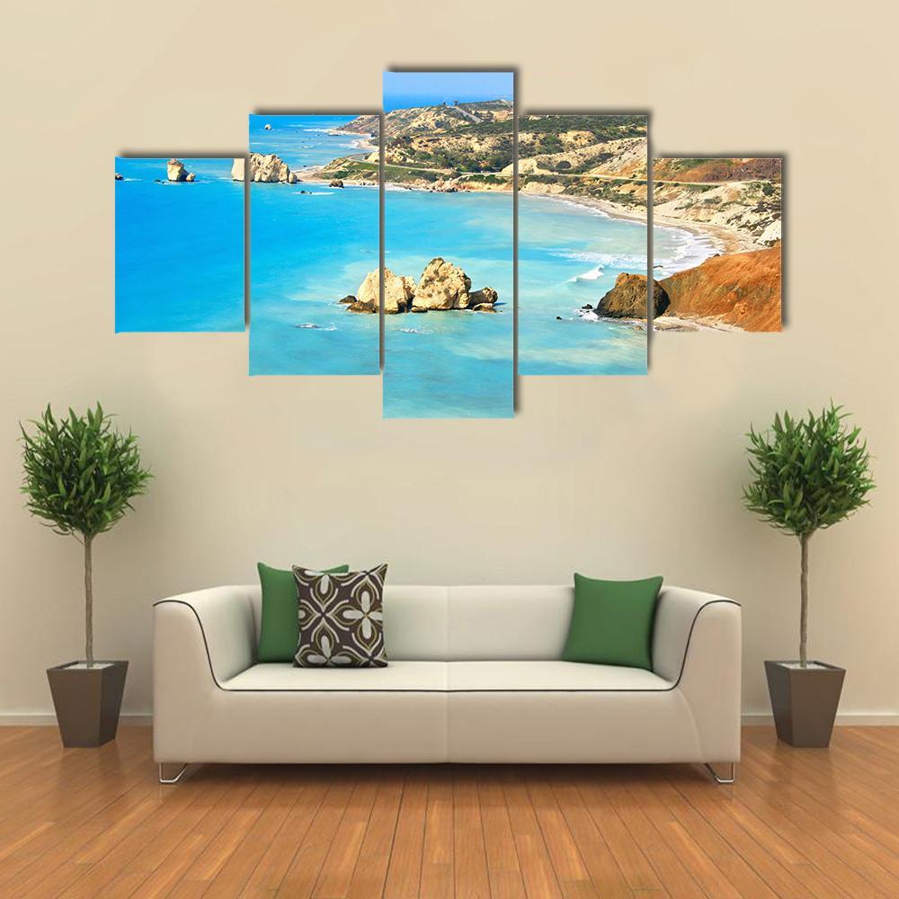 Petra Tou Romiou Aphrodites In Paphos Canvas Wall Art-5 Star-Gallery Wrap-62" x 32"-Tiaracle