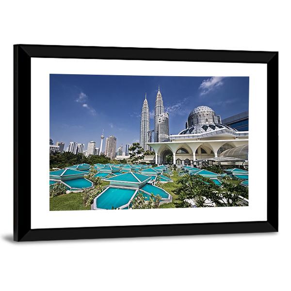 Petronas Twin Towers At Kuala Lumpur Canvas Wall Art-3 Horizontal-Gallery Wrap-25" x 16"-Tiaracle