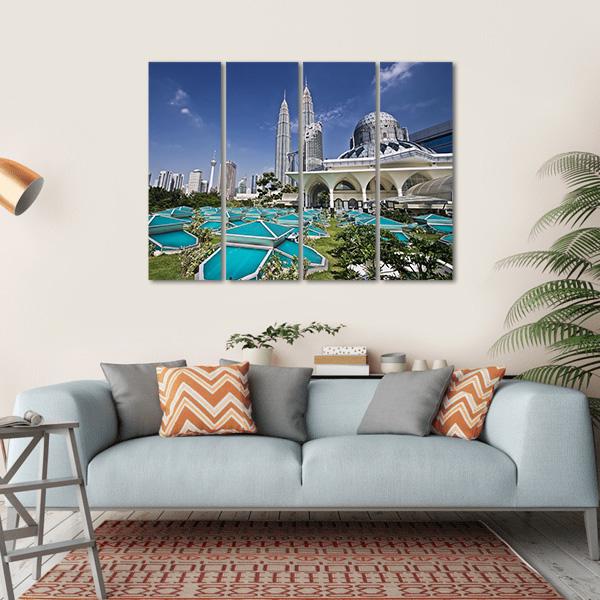 Petronas Twin Towers At Kuala Lumpur Canvas Wall Art-4 Horizontal-Gallery Wrap-34" x 24"-Tiaracle