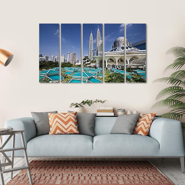 Petronas Twin Towers At Kuala Lumpur Canvas Wall Art-5 Horizontal-Gallery Wrap-22" x 12"-Tiaracle