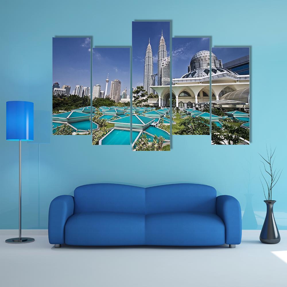 Petronas Twin Towers At Kuala Lumpur Canvas Wall Art-5 Pop-Gallery Wrap-47" x 32"-Tiaracle