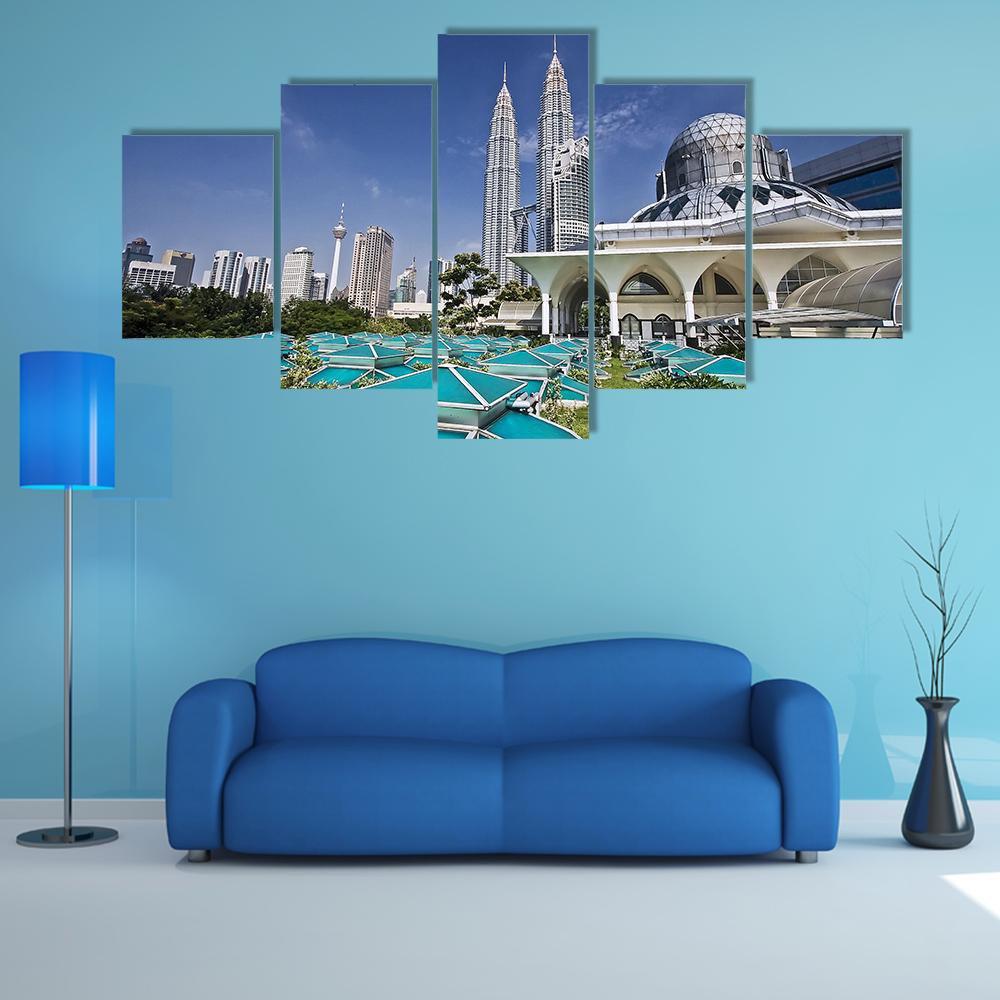 Petronas Twin Towers At Kuala Lumpur Canvas Wall Art-5 Star-Gallery Wrap-62" x 32"-Tiaracle