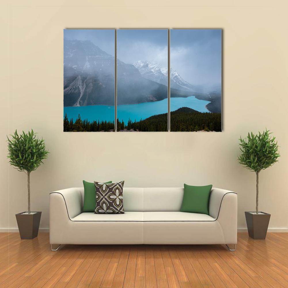 Peyto Lake &amp; Mountains Canvas Wall Art-3 Horizontal-Gallery Wrap-37" x 24"-Tiaracle