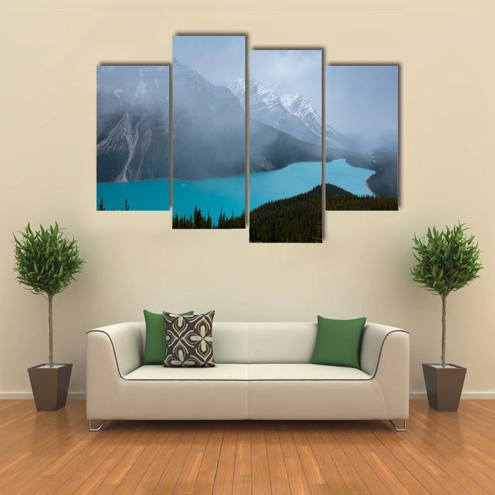 Peyto Lake &amp; Mountains Canvas Wall Art-4 Pop-Gallery Wrap-50" x 32"-Tiaracle