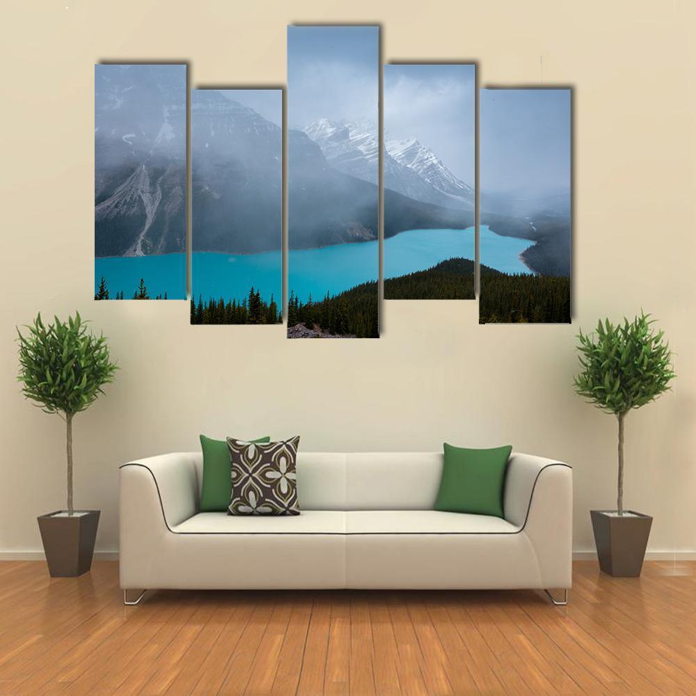 Peyto Lake &amp; Mountains Canvas Wall Art-5 Pop-Gallery Wrap-47" x 32"-Tiaracle