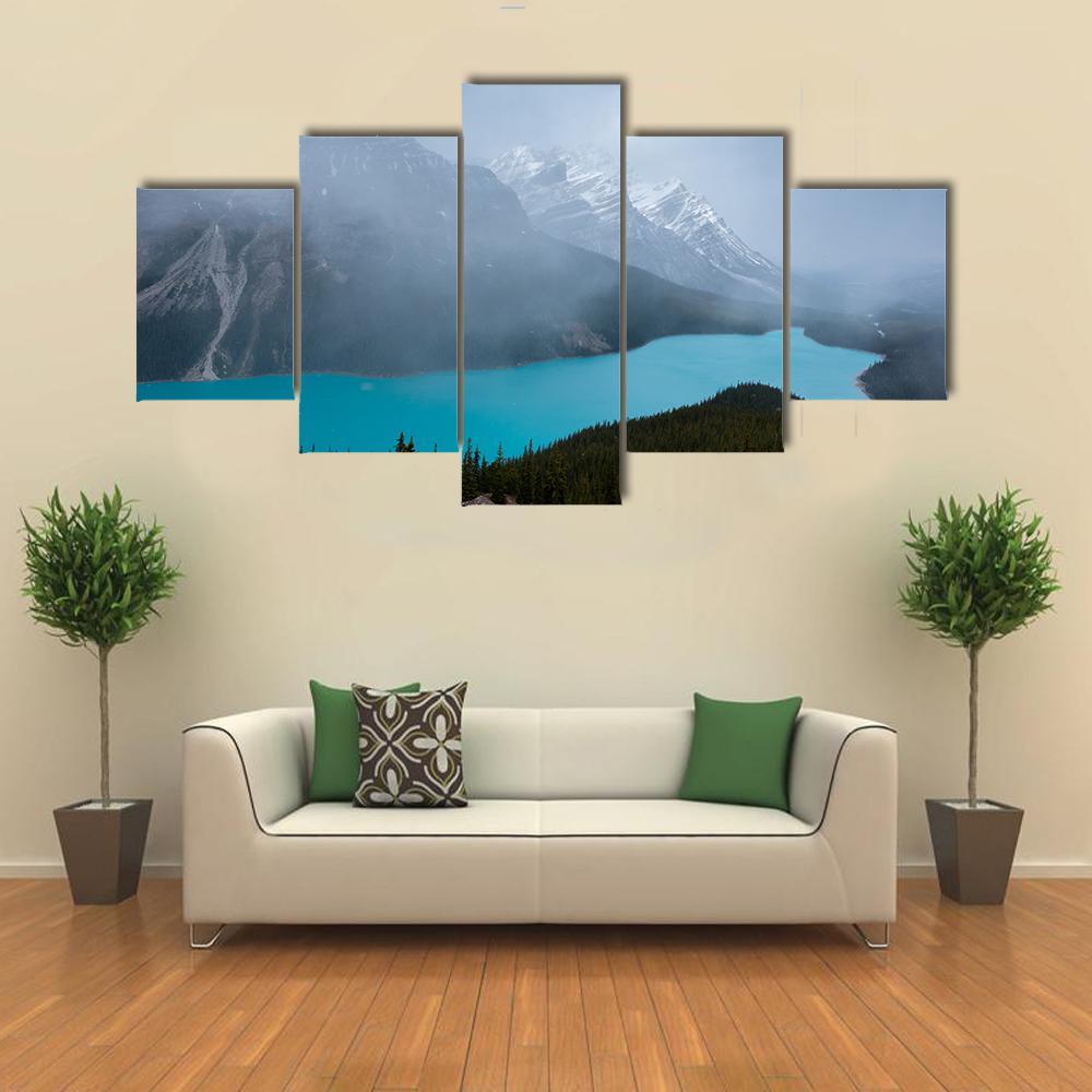Peyto Lake &amp; Mountains Canvas Wall Art-5 Star-Gallery Wrap-62" x 32"-Tiaracle