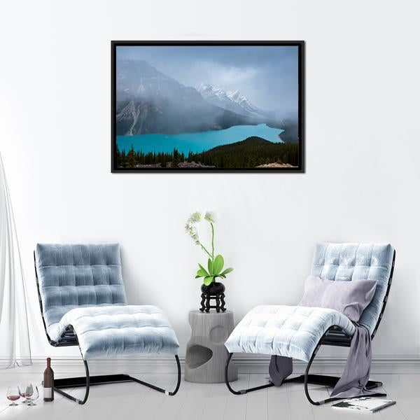 Peyto Lake &amp; Mountains Canvas Wall Art-1 Piece-Floating Frame-24" x 16"-Tiaracle
