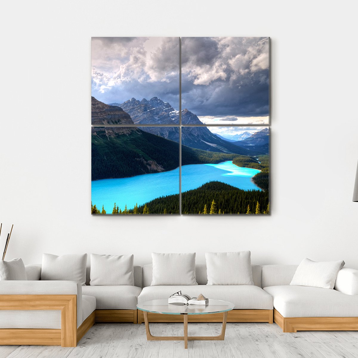 Peyto Lake At Canadian Rockies Canvas Wall Art-4 Square-Gallery Wrap-17" x 17"-Tiaracle