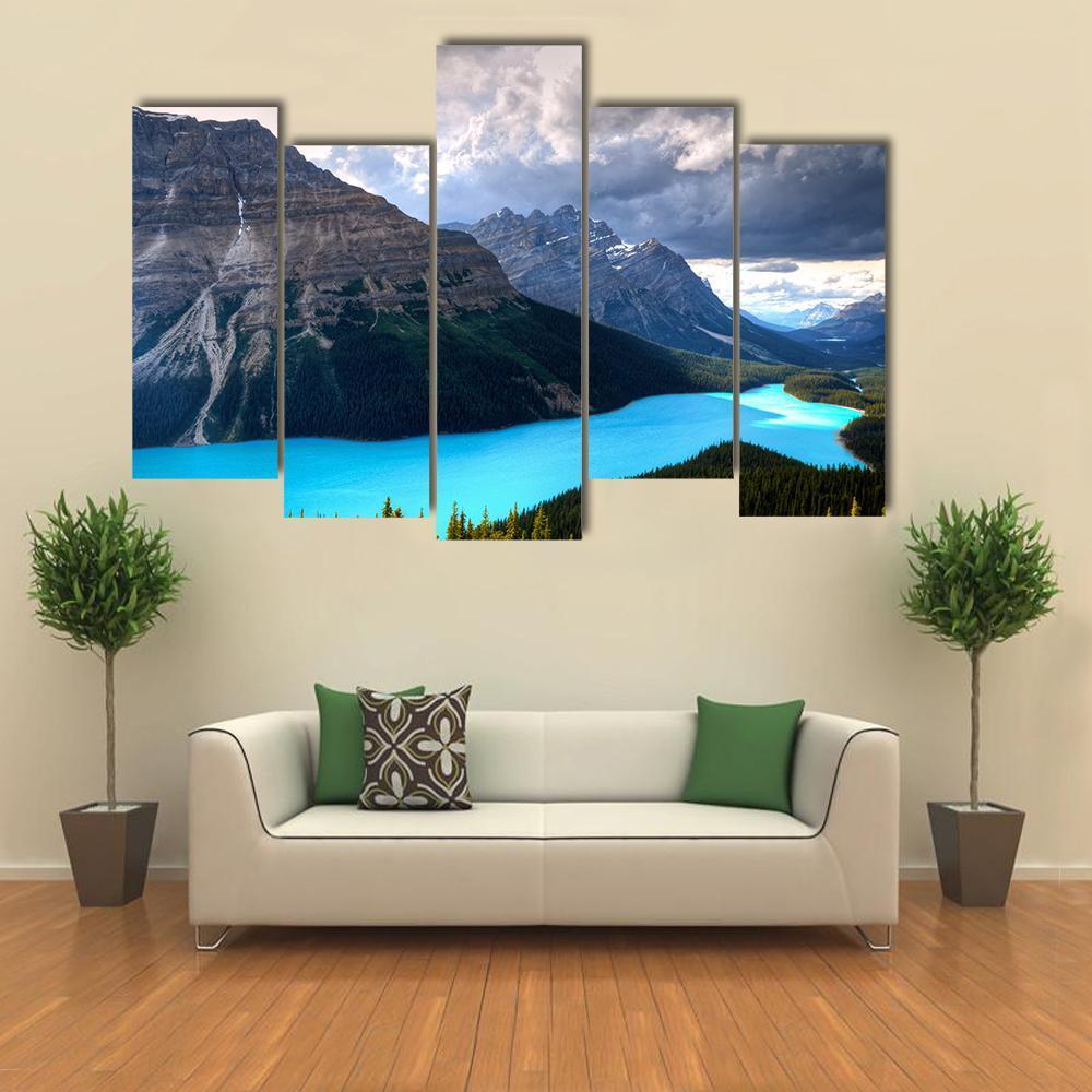 Peyto Lake At Canadian Rockies Canvas Wall Art-5 Pop-Gallery Wrap-47" x 32"-Tiaracle