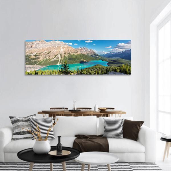 Peyto Lake in Banff National Park Panoramic Canvas Wall Art-1 Piece-36" x 12"-Tiaracle