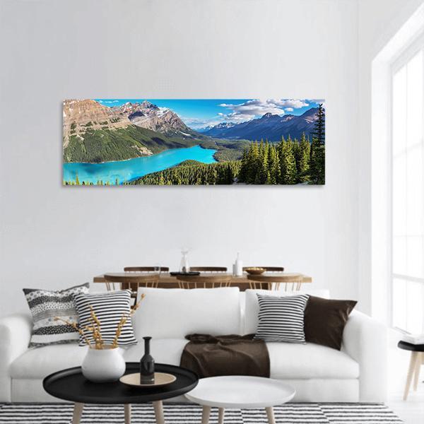 Peyto Lake In Rocky Mountains Of Canada Panoramic Canvas Wall Art-1 Piece-36" x 12"-Tiaracle