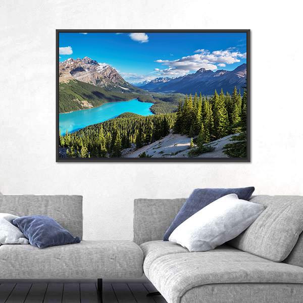 Peyto Lake In Rocky Mountains Of Canada Panoramic Canvas Wall Art-1 Piece-36" x 12"-Tiaracle