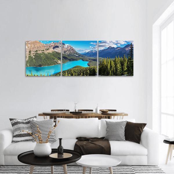 Peyto Lake In Rocky Mountains Of Canada Panoramic Canvas Wall Art-3 Piece-25" x 08"-Tiaracle