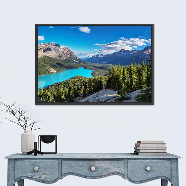 Peyto Lake In Rocky Mountains Of Canada Panoramic Canvas Wall Art-1 Piece-36" x 12"-Tiaracle