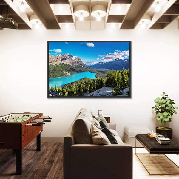 Peyto Lake In Rocky Mountains Of Canada Panoramic Canvas Wall Art-1 Piece-36" x 12"-Tiaracle