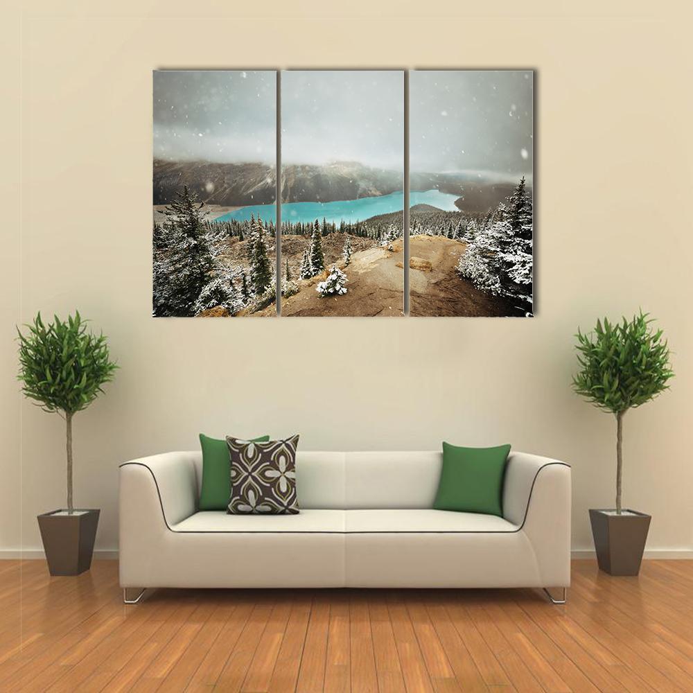 Peyto Lake In Winter With Snow Canvas Wall Art-4 Pop-Gallery Wrap-50" x 32"-Tiaracle