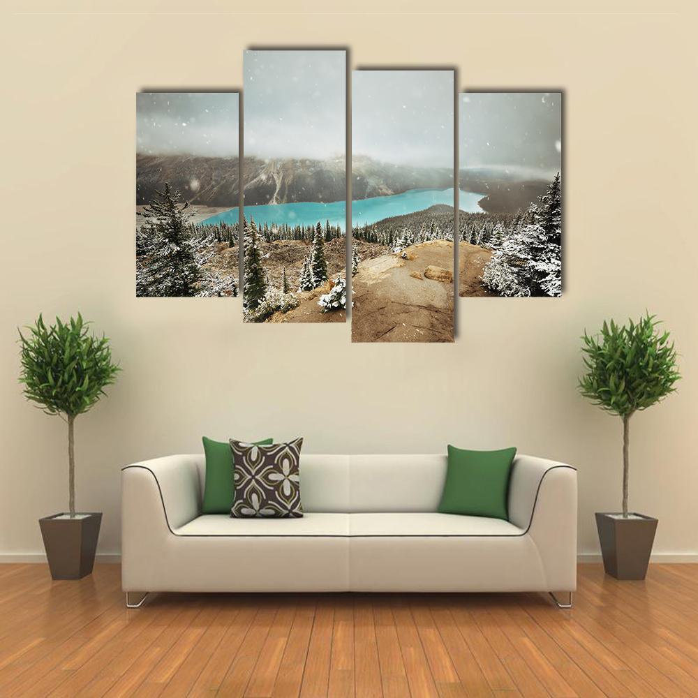 Peyto Lake In Winter With Snow Canvas Wall Art-4 Pop-Gallery Wrap-50" x 32"-Tiaracle