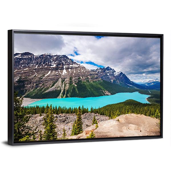Peyto Lake Under Cloudy Sky Canvas Wall Art-3 Horizontal-Gallery Wrap-25" x 16"-Tiaracle