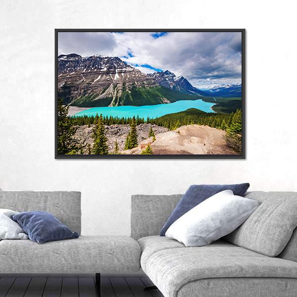 Peyto Lake Under Cloudy Sky Canvas Wall Art-3 Horizontal-Gallery Wrap-25" x 16"-Tiaracle