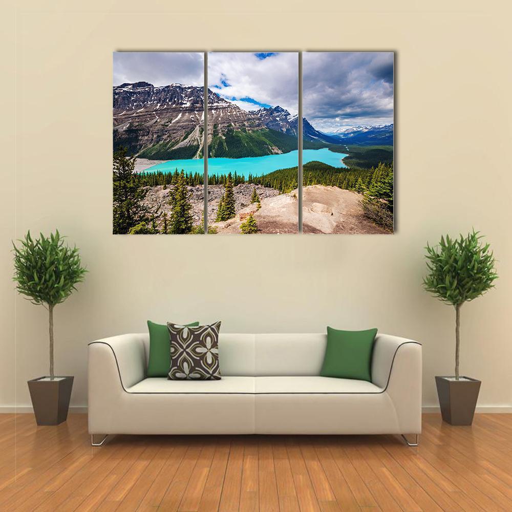 Peyto Lake Under Cloudy Sky Canvas Wall Art-3 Horizontal-Gallery Wrap-37" x 24"-Tiaracle