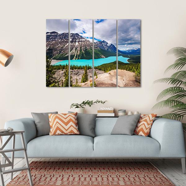 Peyto Lake Under Cloudy Sky Canvas Wall Art-4 Horizontal-Gallery Wrap-34" x 24"-Tiaracle