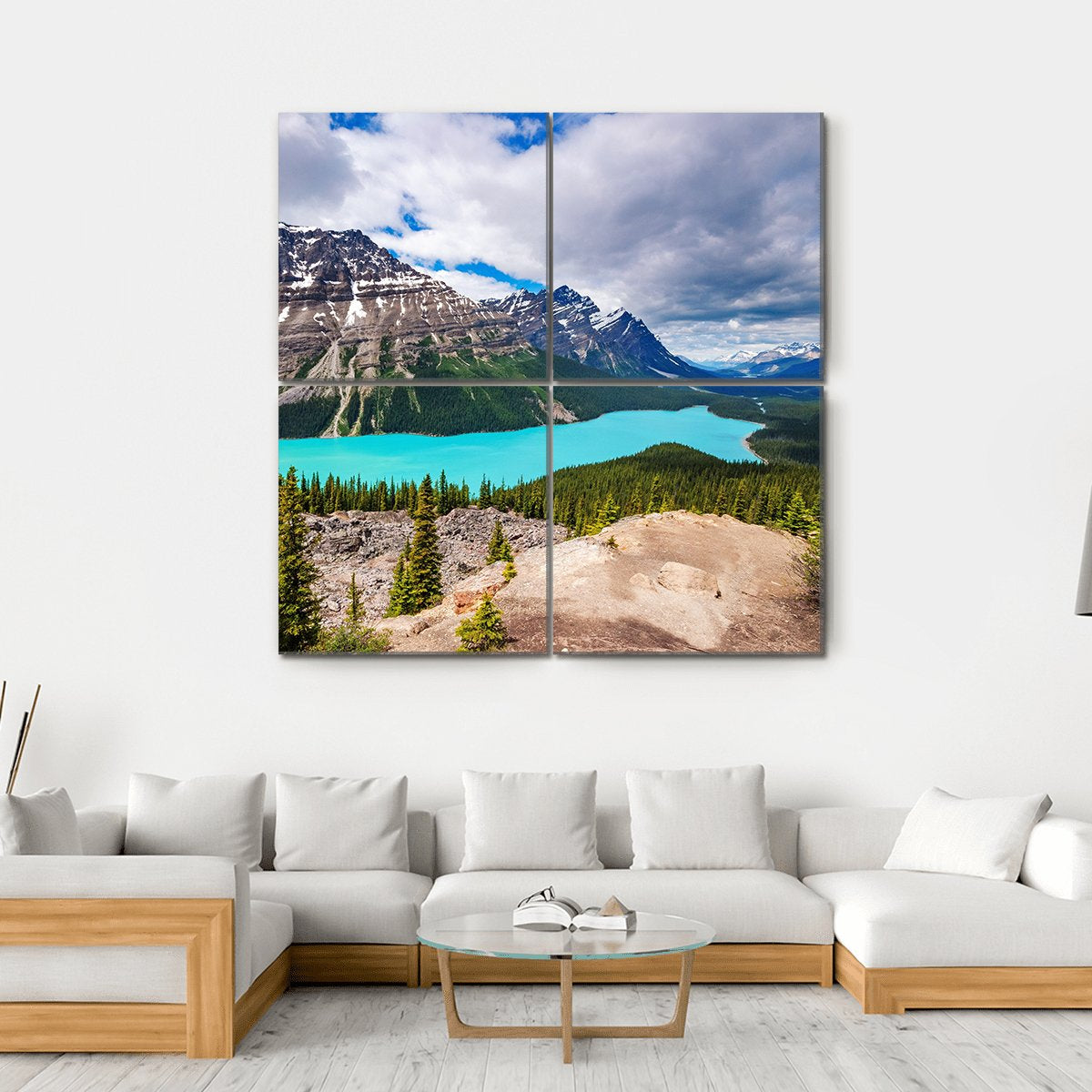 Peyto Lake Under Cloudy Sky Canvas Wall Art-4 Square-Gallery Wrap-17" x 17"-Tiaracle