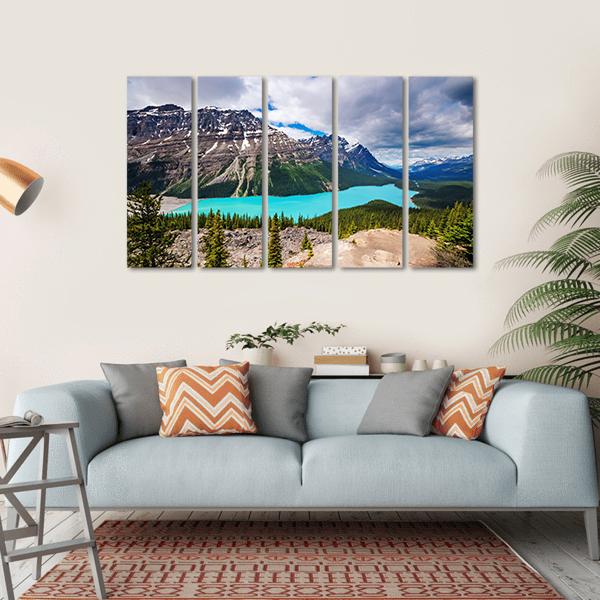 Peyto Lake Under Cloudy Sky Canvas Wall Art-5 Horizontal-Gallery Wrap-22" x 12"-Tiaracle
