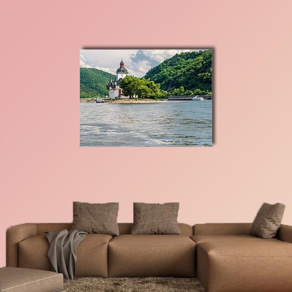 Pfalzgrafenstein Castle At Rhine Valley Canvas Wall Art-1 Piece-Gallery Wrap-48" x 32"-Tiaracle