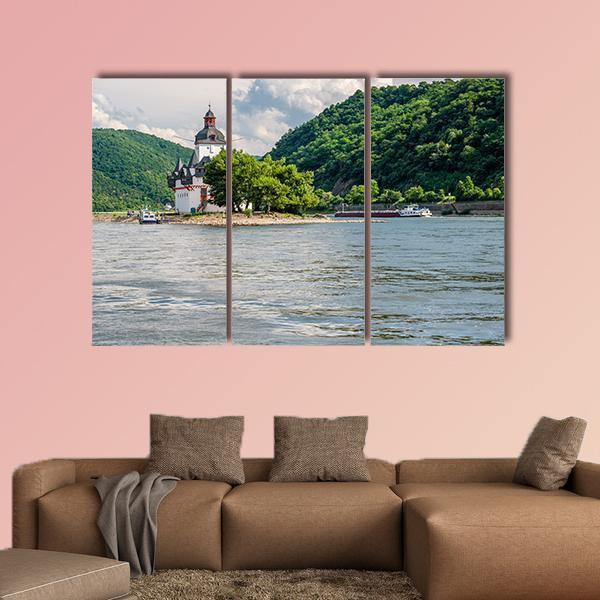 Pfalzgrafenstein Castle At Rhine Valley Canvas Wall Art-3 Horizontal-Gallery Wrap-37" x 24"-Tiaracle