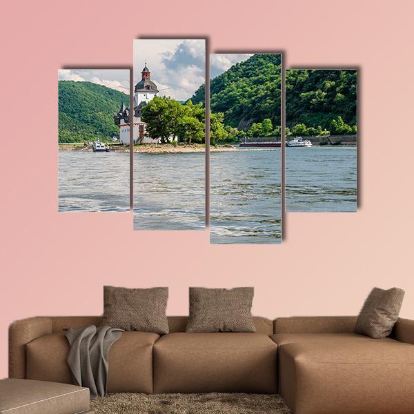 Pfalzgrafenstein Castle At Rhine Valley Canvas Wall Art-4 Pop-Gallery Wrap-50" x 32"-Tiaracle