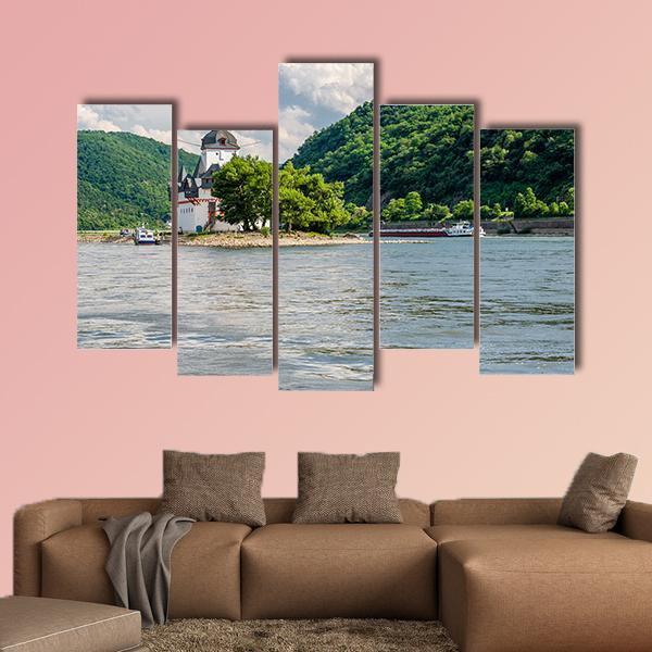 Pfalzgrafenstein Castle At Rhine Valley Canvas Wall Art-5 Pop-Gallery Wrap-47" x 32"-Tiaracle