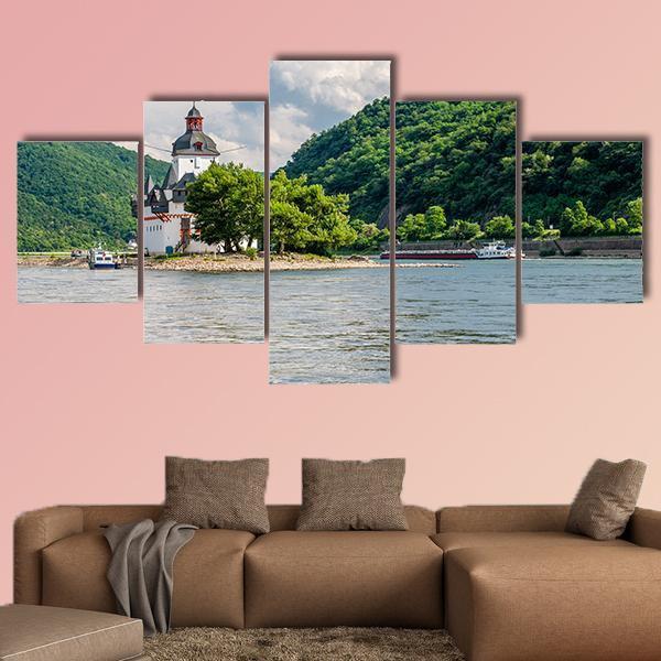 Pfalzgrafenstein Castle At Rhine Valley Canvas Wall Art-5 Star-Gallery Wrap-62" x 32"-Tiaracle