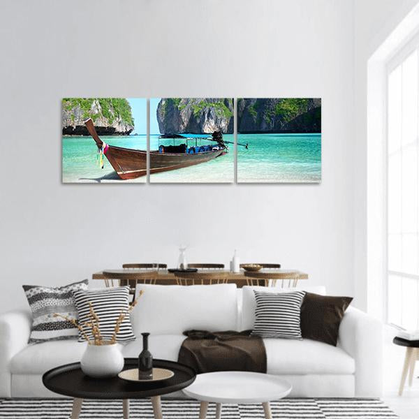 Phi Phi Island And Maya Bay Panoramic Canvas Wall Art-3 Piece-25" x 08"-Tiaracle