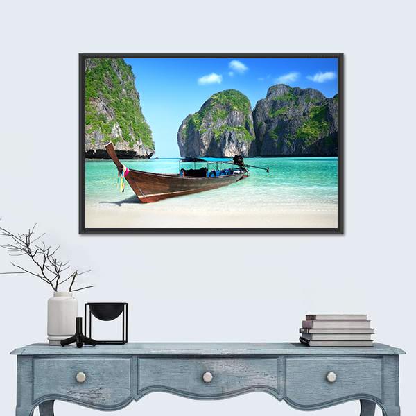 Phi Phi Island Maya bay Canvas Wall Art-1 Piece-Floating Frame-24&quot; x 16&quot;-Tiaracle