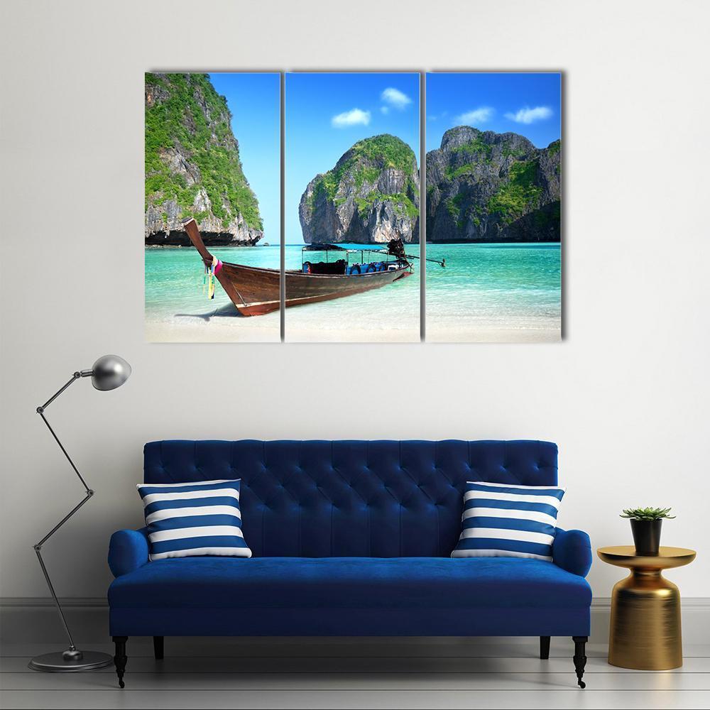 Phi Phi Island Maya bay Canvas Wall Art-3 Horizontal-Gallery Wrap-37&quot; x 24&quot;-Tiaracle