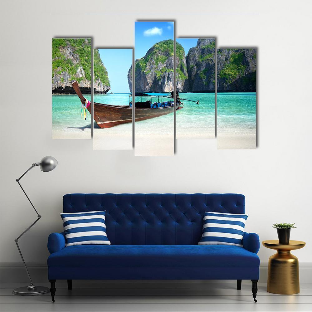 Phi Phi Island Maya bay Canvas Wall Art-5 Pop-Gallery Wrap-47&quot; x 32&quot;-Tiaracle