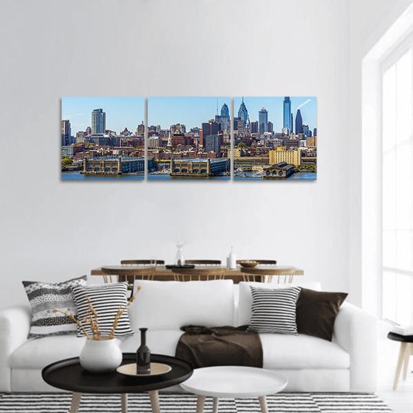 Philadelphia Cityscape Panoramic Canvas Wall Art-3 Piece-25" x 08"-Tiaracle