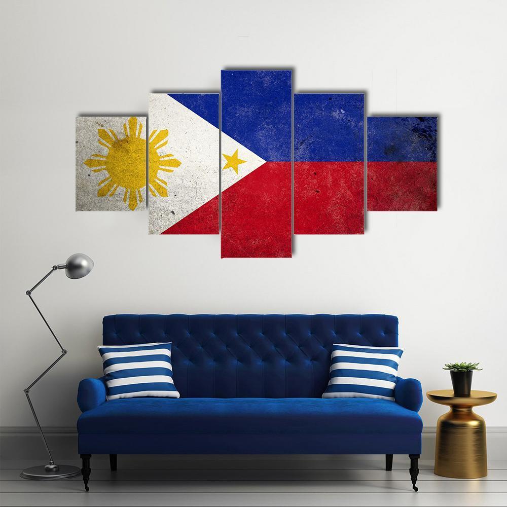 Philippines Flag Canvas Wall Art-5 Star-Gallery Wrap-62" x 32"-Tiaracle
