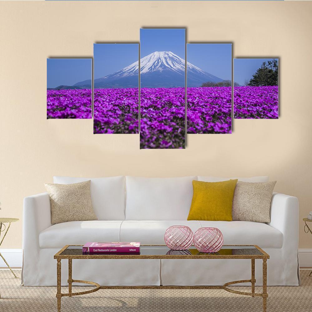 Mount Fuji In Spring Canvas Wall Art-5 Star-Gallery Wrap-62" x 32"-Tiaracle