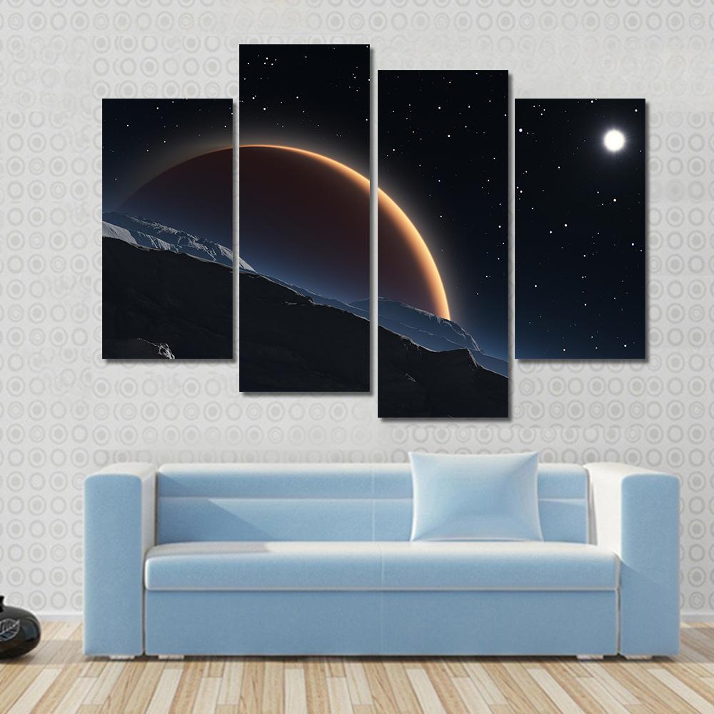 Phobos With The Red Planet Mars Canvas Wall Art-4 Pop-Gallery Wrap-50" x 32"-Tiaracle