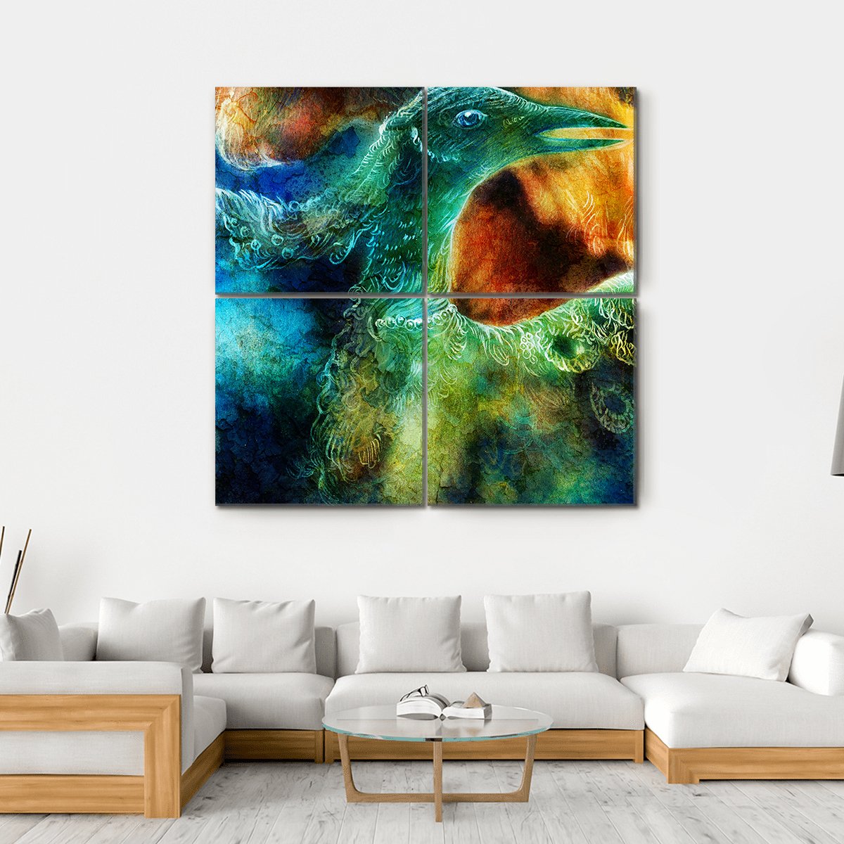Phoenix Bird Collage Canvas Wall Art-4 Square-Gallery Wrap-17" x 17"-Tiaracle