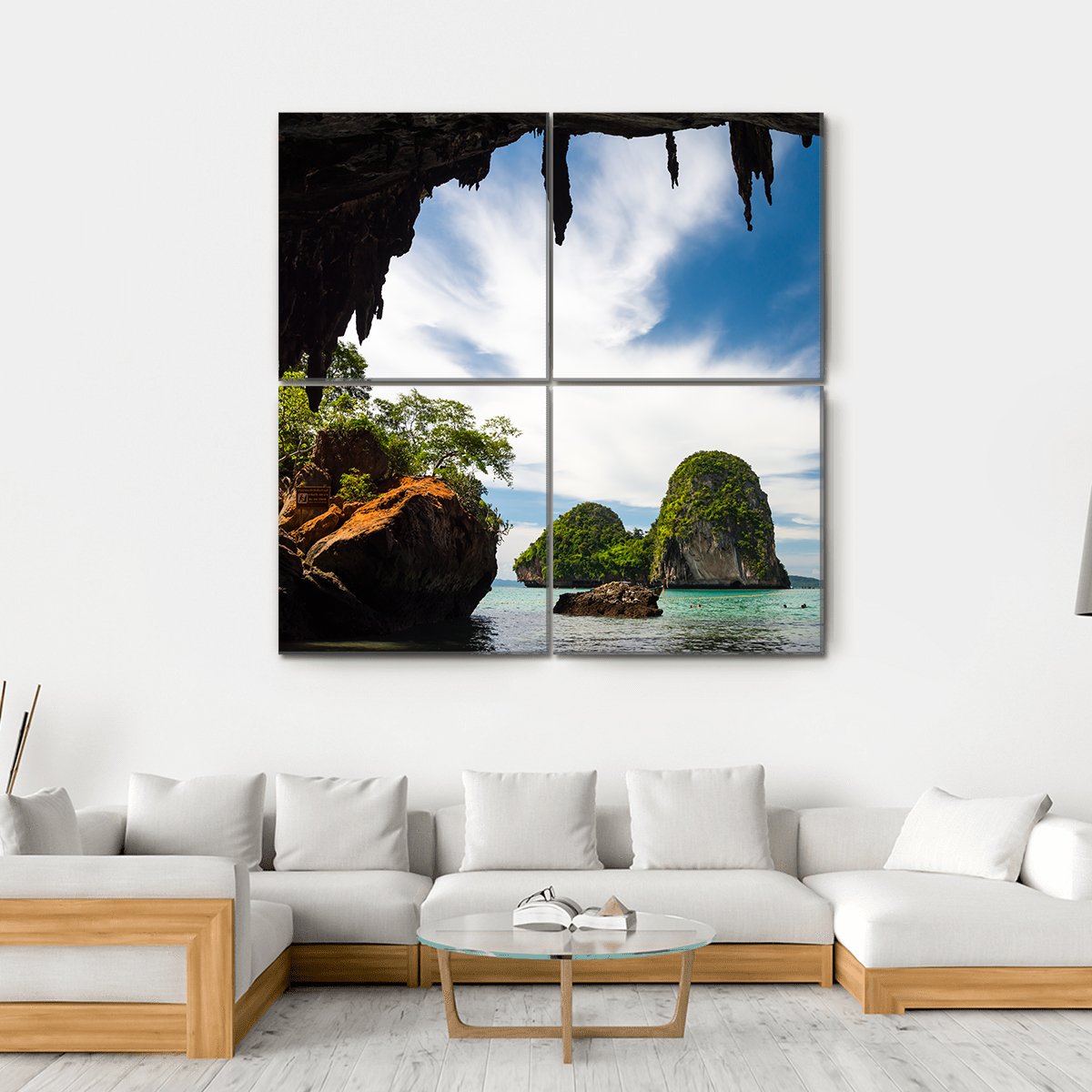 Phra Nang Cave Beach Canvas Wall Art-4 Square-Gallery Wrap-17" x 17"-Tiaracle