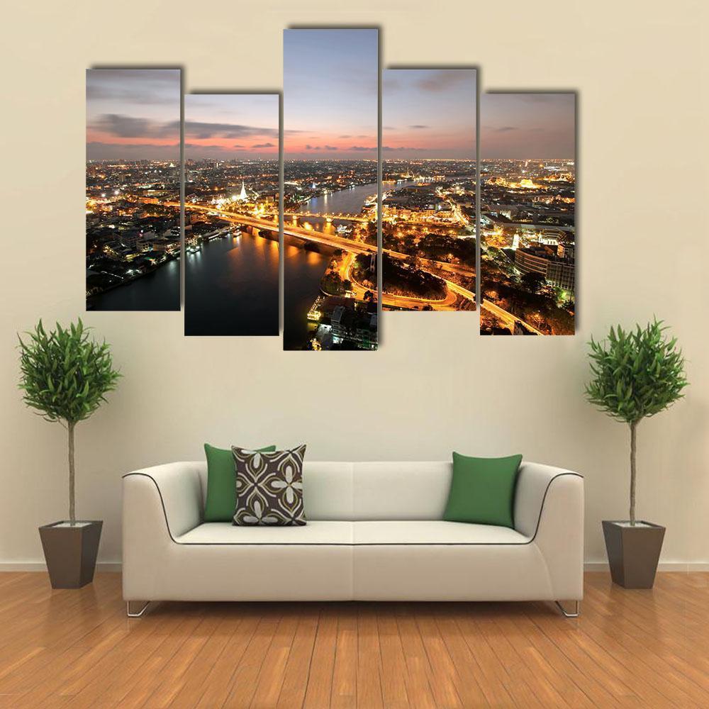 Memorial Bridge Of Thailand Canvas Wall Art-5 Pop-Gallery Wrap-47" x 32"-Tiaracle