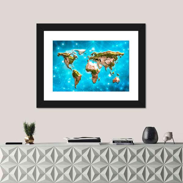 Physical World Map Illustration Canvas Wall Art-1 Piece-Framed Print-20" x 16"-Tiaracle