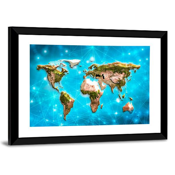 Physical World Map Illustration Canvas Wall Art-5 Horizontal-Gallery Wrap-22" x 12"-Tiaracle